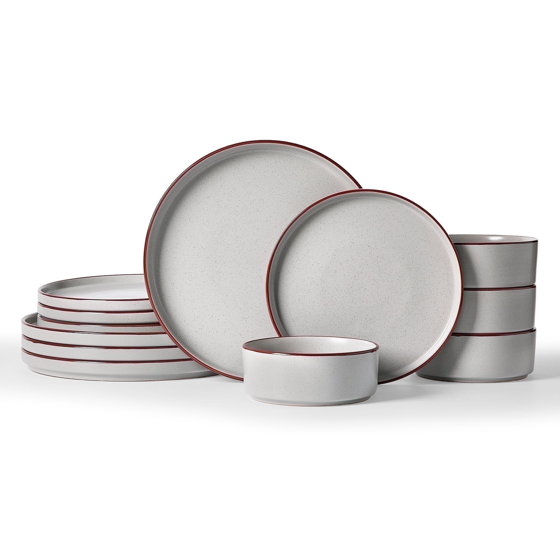 Famiware Nebula Stoneware Dinnerware Sets, 12-Piece Dish Set, Light Gray