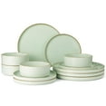 thumbnail image 1 of Famiware Nebula Stoneware Dinnerware Sets, 12-Piece Dish Set, Light Green with Brown Rim, 1 of 7