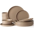 thumbnail image 1 of Famiware Plates and Bowls Set, 12 Piece Stoneware Dinnerware Sets, Brown, 1 of 8