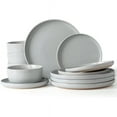 thumbnail image 1 of Famiware Plates and Bowls Set, 12 Piece Stoneware Dinnerware Sets, Light Gray, 1 of 8
