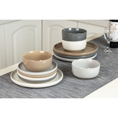 Famiware Plates and Bowls Set, 12 Piece Stoneware Dinnerware Sets, Multicolor