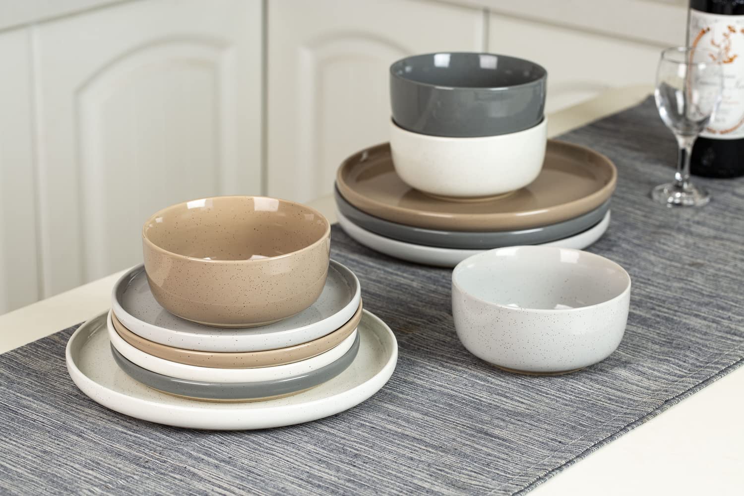 Famiware Plates and Bowls Set 12 Piece Stoneware Dinnerware Sets Multicolor