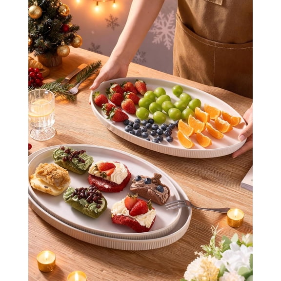 Serving Platter, 16/14.6/12.9 Inch Serving Dishes for Entertaining, Party Serving Trays for Food, Buffet Oval Platters for Food, Large Plates for Bread Turkey Cheese Appetizer, Matte White