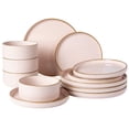 thumbnail image 1 of Famiware Star 12-Piece Dinnerware Set, Service for 4, Light Pink with Brown Rim, 1 of 6