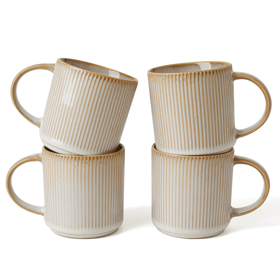 Famiware Star 4-Piece Stoneware 12 oz Coffee Mug Set, Cappuccino White