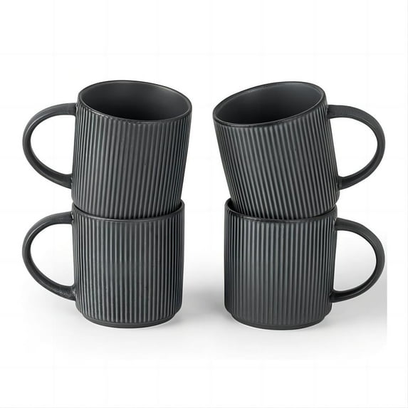 Famiware Star 4-Piece Stoneware 12 oz Coffee Mug Set, Matte Black