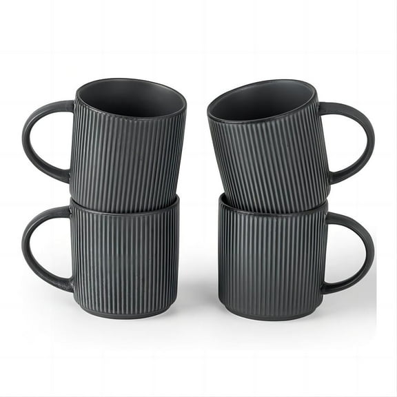 Famiware Star 4-Piece Stoneware 12 oz Coffee Mug Set, Matte Black