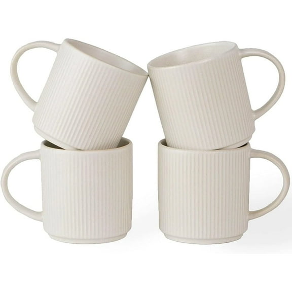 Famiware Star 4-Piece Stoneware 12 oz Coffee Mug Set, Matte White