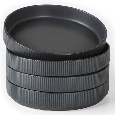 Famiware Star 8.1" Pasta Bowls, Large Dinner Bowls Set of 4, Matte Black(Full Glaze)