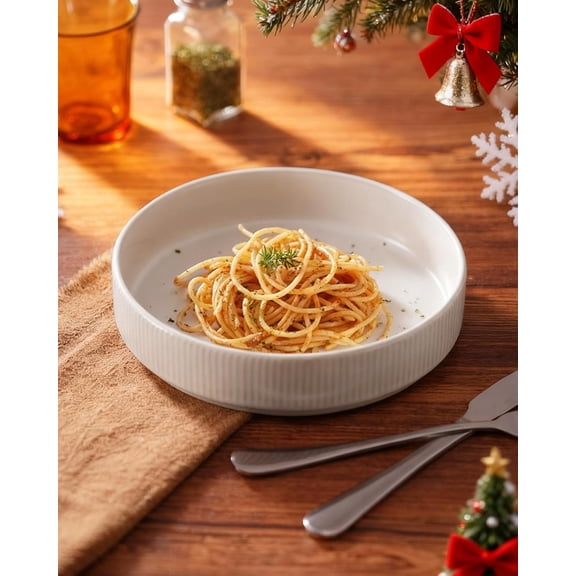 Famiware Star 8.25" Pasta Bowls, Large Dinner Bowls Set of 4, Salad Bowl Plates, Shallow Bowls for Eating, Matte White (Full Glaze)