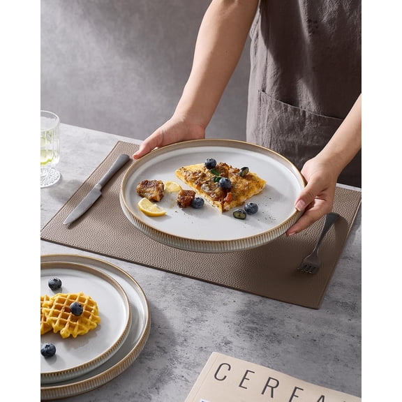 Famiware Star Dinner Plates for 6, 10 inches Plate Set, Scratch Resistant, Stoneware Dinnerware, Kitchen Modern Rustic Serving Dishes, Cappuccino White