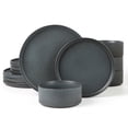 thumbnail image 1 of Famiware Star Stoneware Dinnerware Set, 12-Piece, Matte Dark Charcoal, 1 of 8