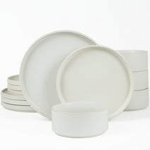 Famiware Star Stoneware Dinnerware Sets, Plates and Bowls Set for 4, 12 Piece Dish Set, Matte White