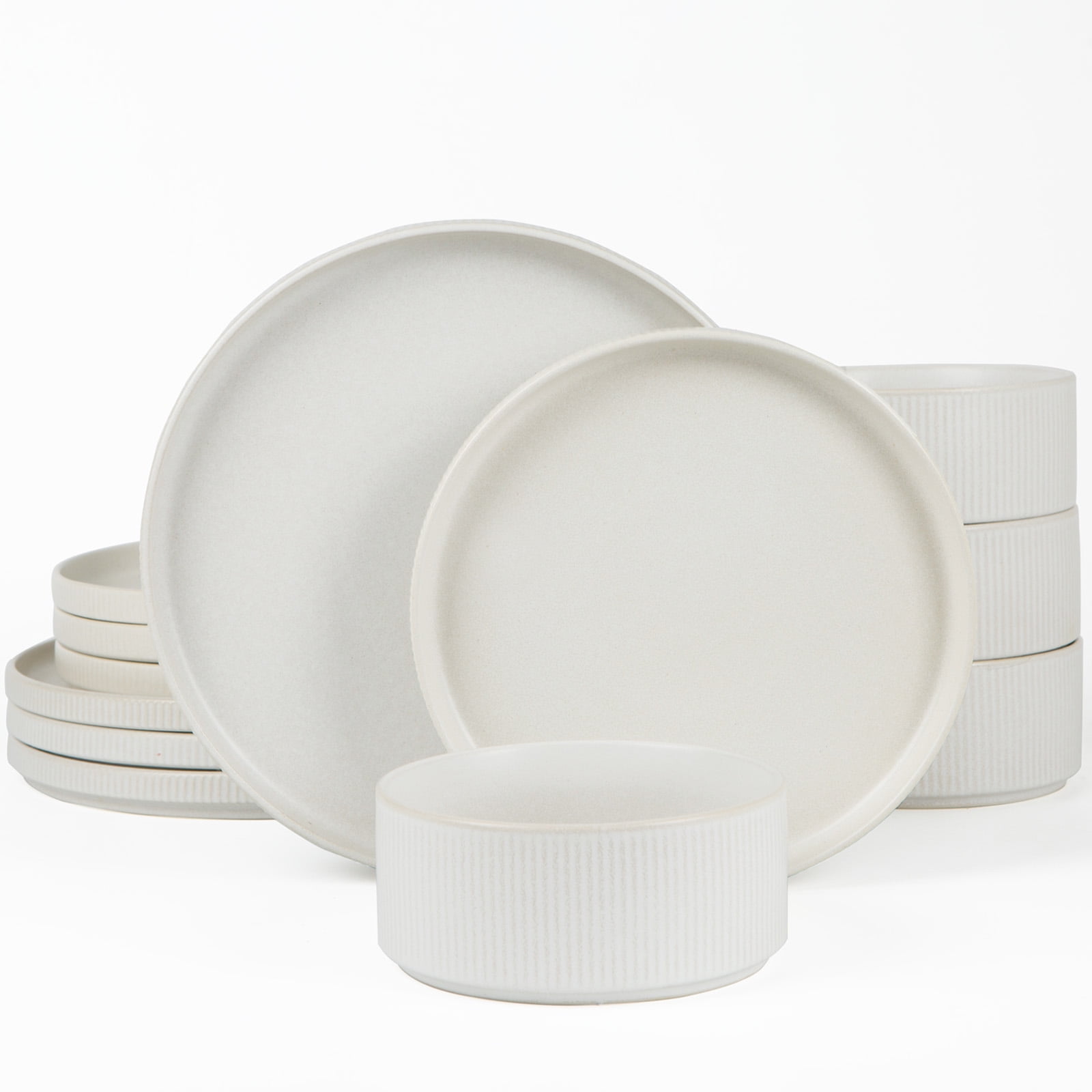 Famiware Stoneware Dinnerware Sets, 12 Piece Dish Set, Matte White