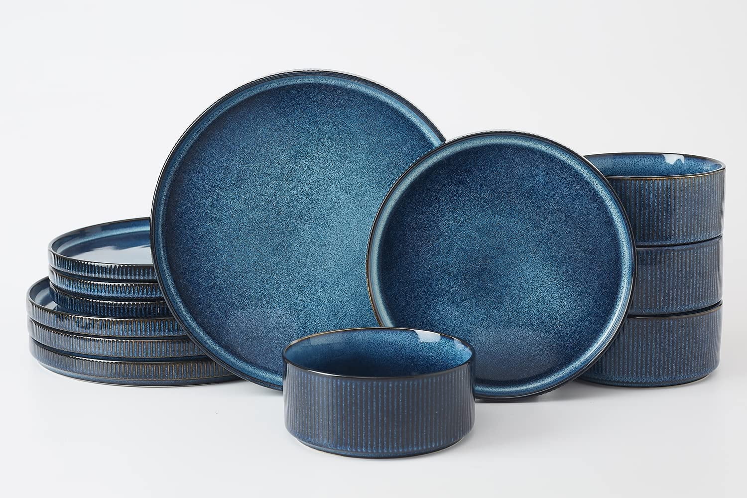 Famiware Stoneware Dinnerware Sets, 12 Piece Dish Set, Nebulas Blue