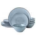 thumbnail image 1 of Famiware Stoneware Dinnerware Sets, 12 Piece Plates and Bowls, Dishes Set for 4, Pearl Blue, 1 of 9