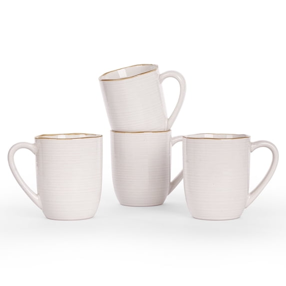 Famiware Tempus 4-Piece Stoneware Coffee Mug Sets, 14 oz Mugs for Kitchen, Antique White
