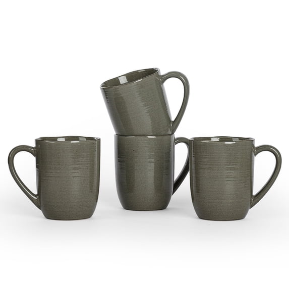 Famiware Tempus 4-Piece Stoneware Coffee Mug Sets, 14 oz Mugs for Kitchen,Dark Olive