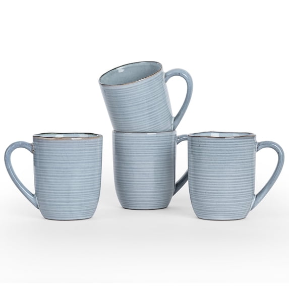 Famiware Tempus 4-Piece Stoneware Coffee Mug Sets, 14 oz Mugs for Kitchen,Pearl Blue