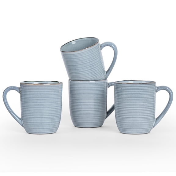 Famiware Tempus 4-Piece Stoneware Coffee Mug Sets, 14 oz Mugs for Kitchen,Pearl Blue