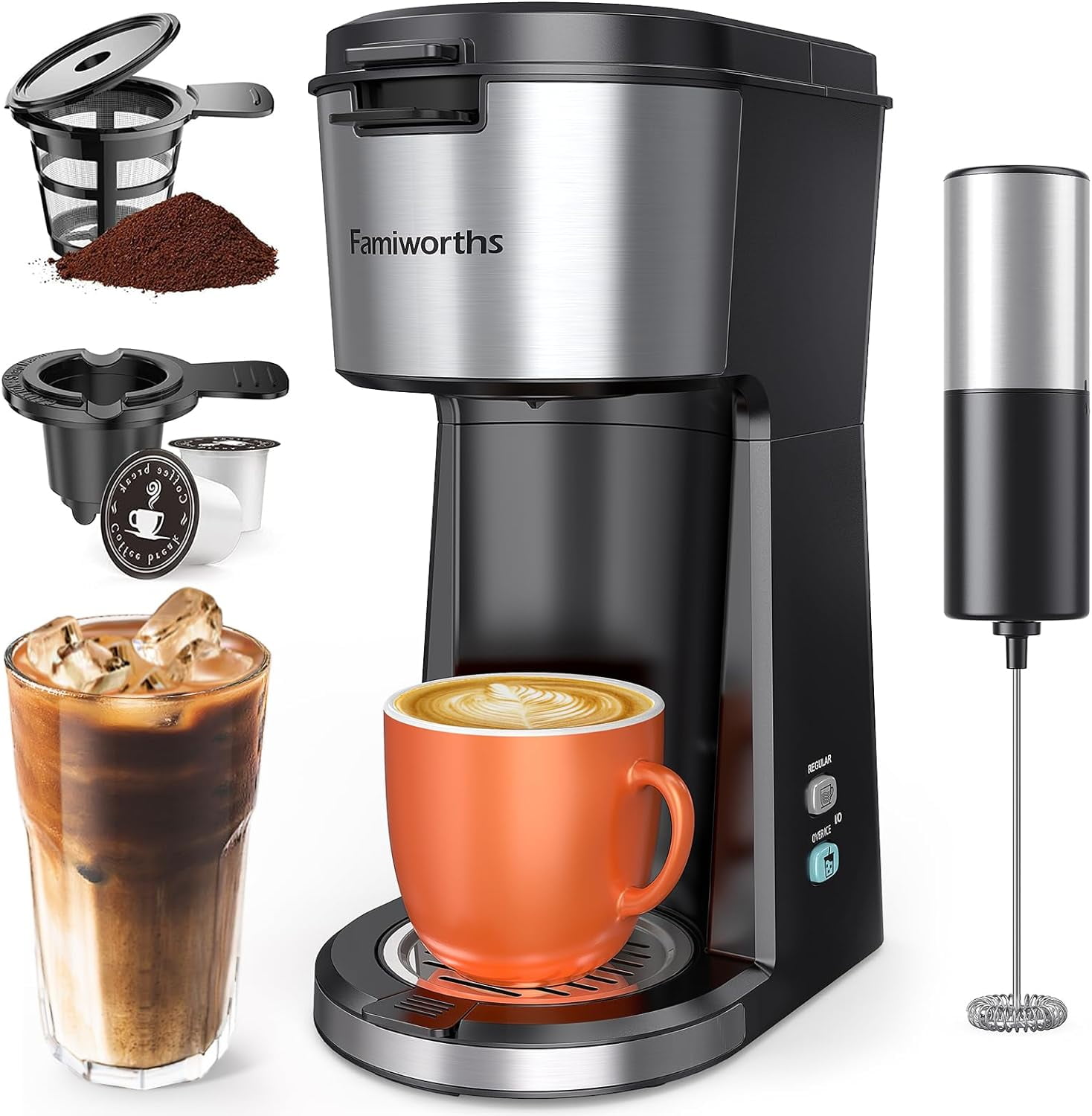 Famiworths Iced Coffee Maker with Milk Frother, Hot and Cold Single ...