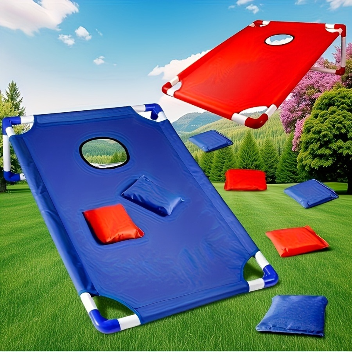 Jqmeg Famly Party Corhole Game Set Foldable Portable 22.8x20 Inch Board with 8 Toss Bags Indoor Outdoor Game for All Ages