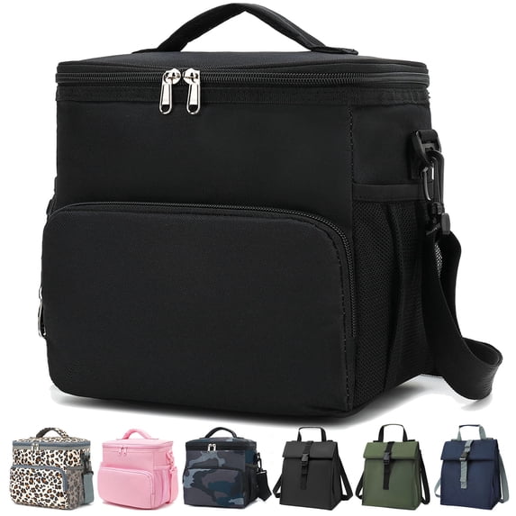 Fammart Insulated Lunch Bag for Adult/Women/Men, Reusable Lunch Box Cooler Soft Leakproof Tote, Thermal Meal Prep Lunch Pail with Adjustable Shoulder Strap for Picnic/School/Travel/Office,Black