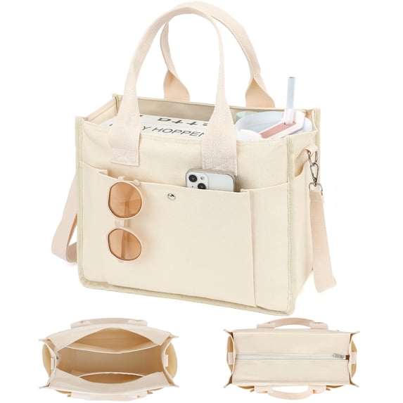 Fammart Large Canvas Tote Bag for Women with Zipper & Compartments, Crossbody Laptop Bags for Work College Travel