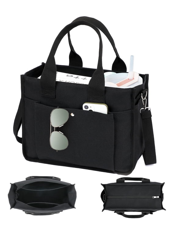 Large Canvas Tote Bag for Women with Zipper & Compartments, Crossbody Laptop Bags for Work College Travel