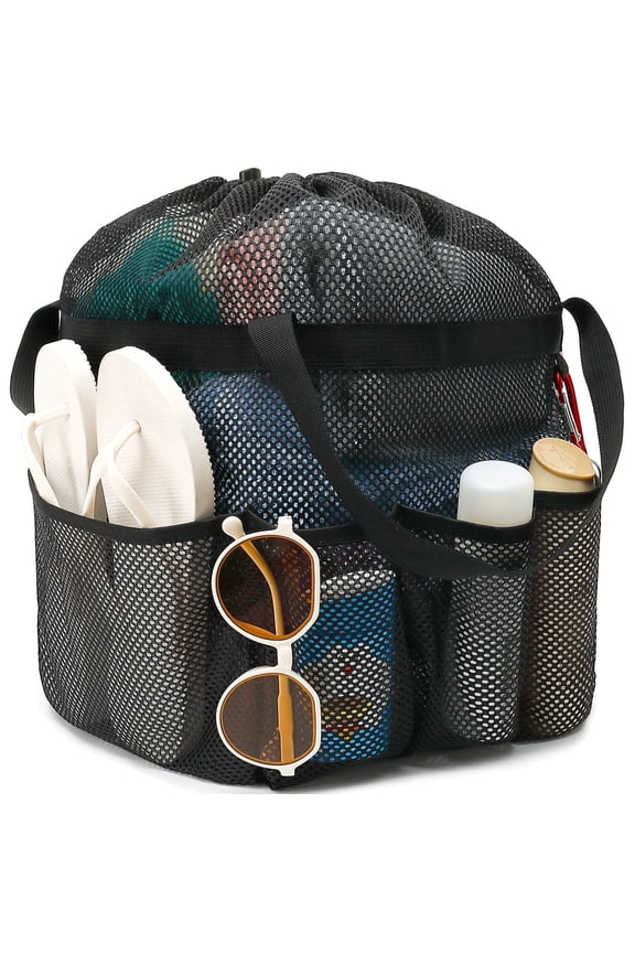 Mesh Shower Caddy Portable with Drawstring and 7 Deeper Pockets for College Dorm Essentials, Hanging Shower Caddy Basket,Quick-Dry Shower Tote Bag for Toiletry,Bathroom,Camp,Gym, Black