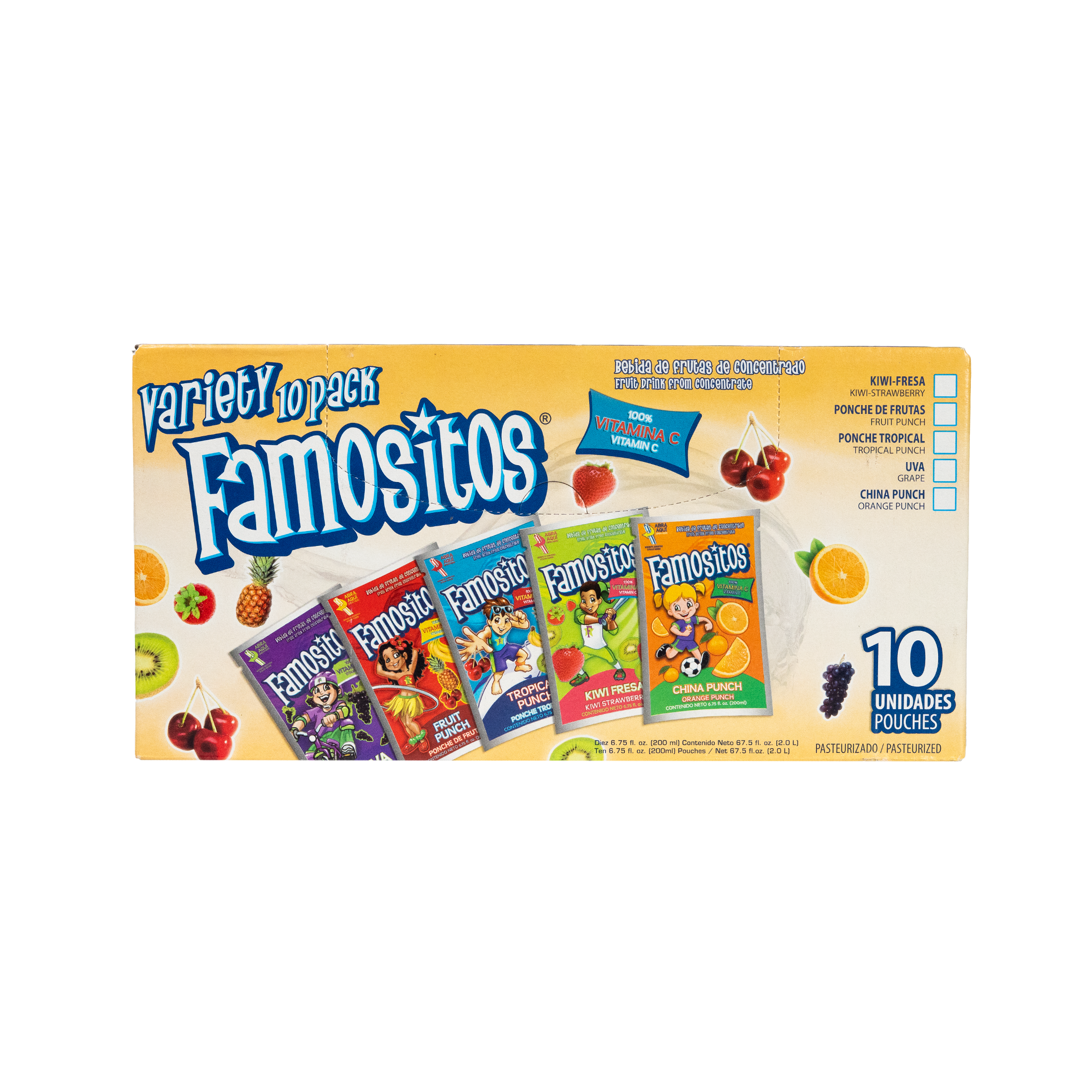 Famositos Concentrated Fruits Drink Variety Pack, 10 Pack 6.75oz, Shelf Stable, Cardboard Box, New