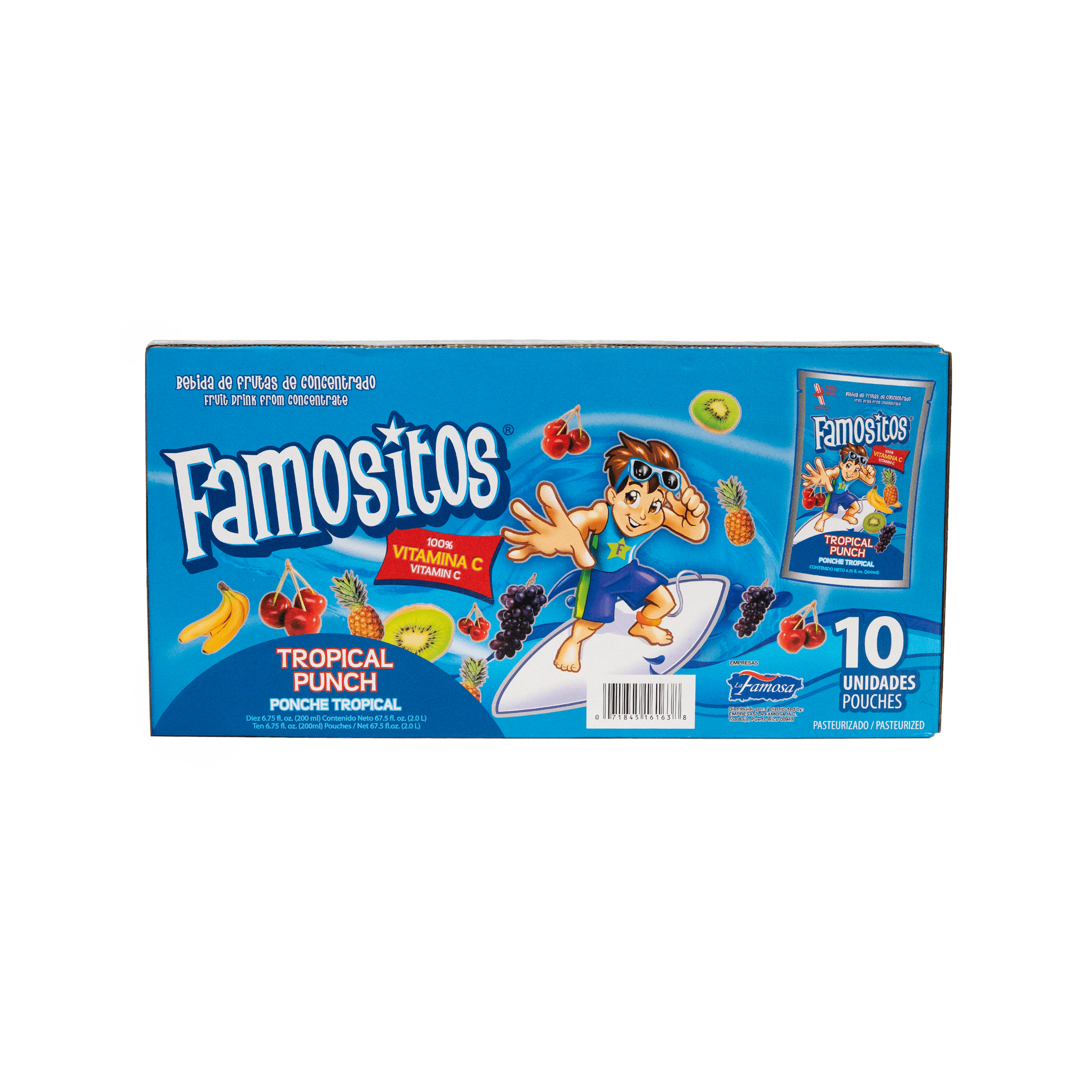 Famositos Concentrated Liquid Tropical Punch Fruit Drink, 10 Pack 6.75oz, Shelf Stable Cardboard Box