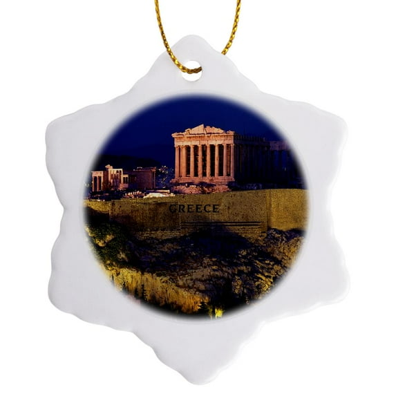 3drose, Famous Acropolis in Greece, 3 inch Snowflake Porcelain Ornament