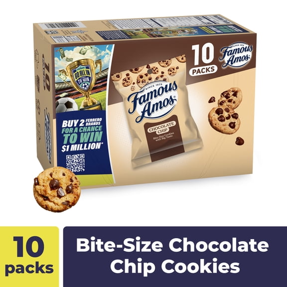 Famous Amos Classic Chocolate Chip Cookies, Bite-size cookies, Sweet Treats, 10 Pack Box, 1oz Bag