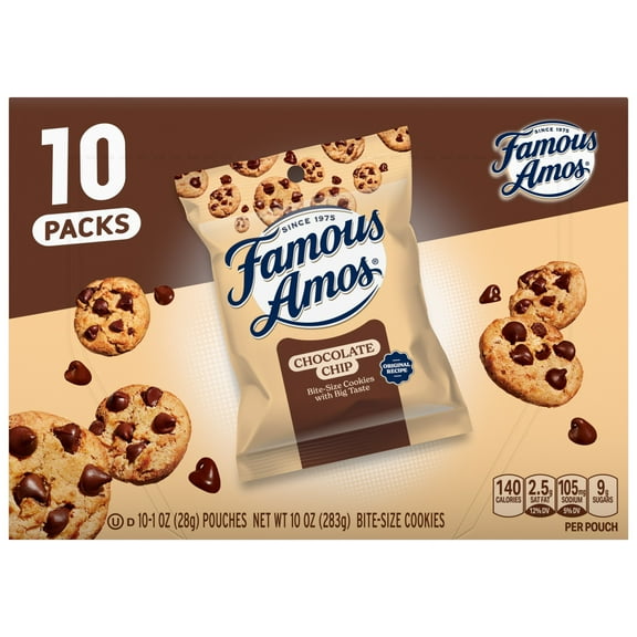 Famous Amos Classic Chocolate Chip Cookies, Bite-size cookies, Sweet Treats, 10 Pack Box, 1oz Bag