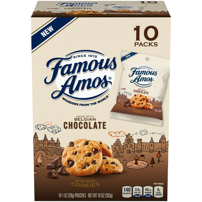 Famous Amos Cookies, Made with Belgian Chocolate, Bite Size, 10 Packs - 10 pack, 1 oz pouches