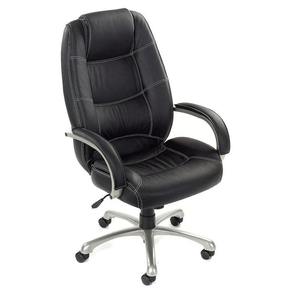 Famous Brand 1609BPUE-BLACK Saddle Stitched High Back Leather Chair
