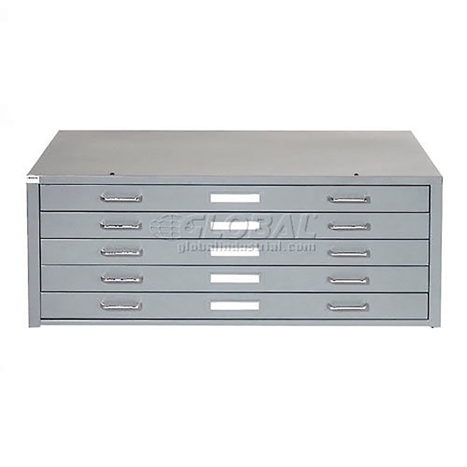 Gray Steel 5-Drawer Flat File Cabinet with Chrome Pulls