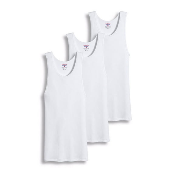 Famous Brand Ribbed 100% Cotton White Tank Top Undershirt, 3 Pack (Men's)