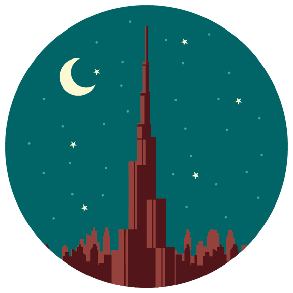 Famous Burj Khalifa Building 25" x 25" Vinyl Home Living Room Wall Sticker Decoration Multicolored Night Sky Background Design Tallest Landmark Adhesive Wall Decal