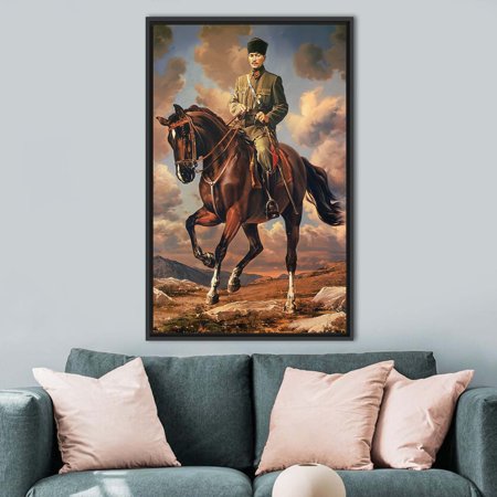 Famous Canvas Art, Mustafa Kemal Printed, Turkish Art Canvas, Mustafa Kemal Atatük Canvas Art, Ataturk Atatürk Artwork, Canvas Wall Decor - Natural Framed
