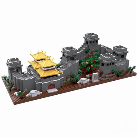 Famous China Yamen Pass Great Wall Micro Building Blocks Set, Ancient Chinese Historical Architecture Brick Model with LED Lights & Display Case, Oriental Landmark DIY Assembly Decor Toy for Teens &