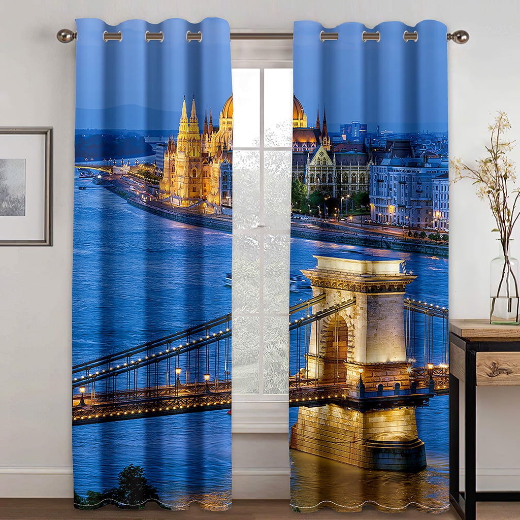 Picture Idea: Famous City View Buildings Urban Archtecture Window Curtains Drapes For