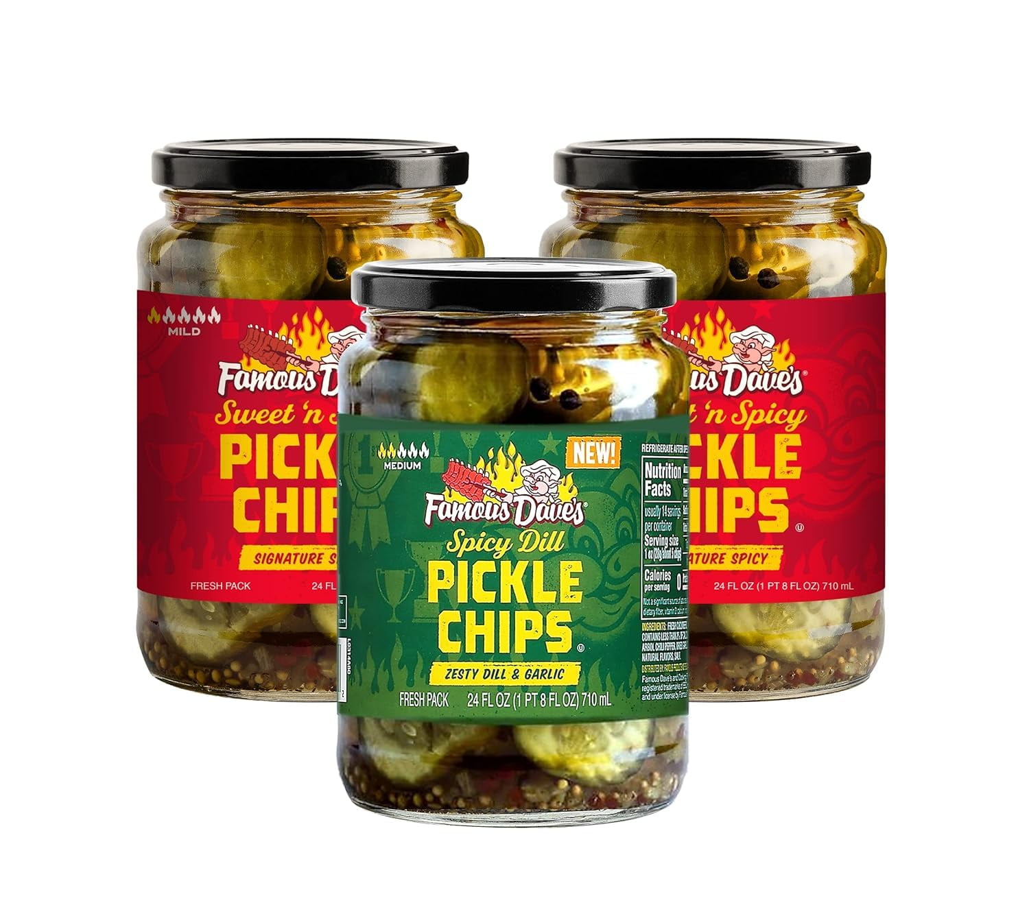Famous Dave's Pickle Variety Bundle - 2 pck Sweet n' Spicy Pickle Chips & 1 pck Spicy Dill Pickle Chips (72 oz.)