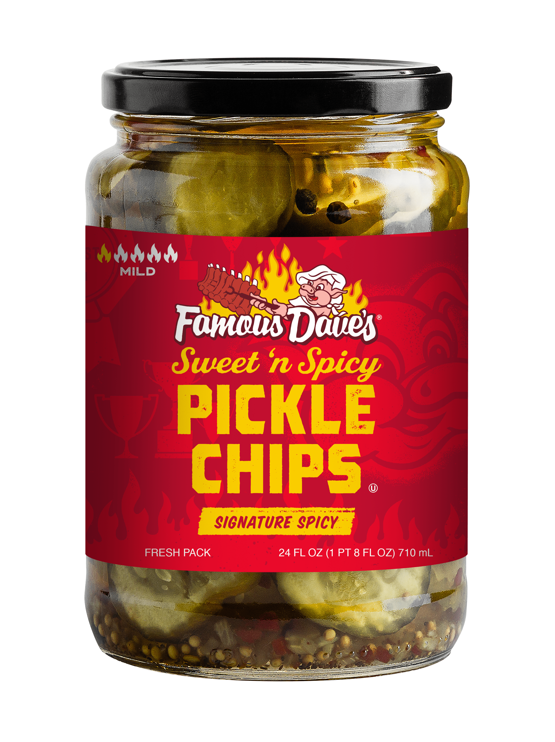 Famous Dave's Zesty Hot Sweet 'N Spicy Pickle Chips, 24 fl oz Jar