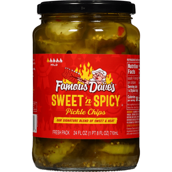 Famous Dave's Sweet 'N Spicy Pickle Chips, 24 fl oz Jar