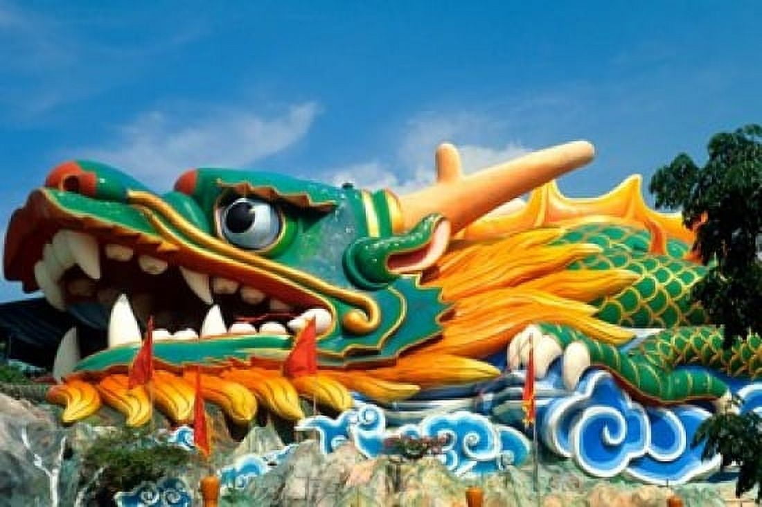 Famous Dragon at Haw Par Villa in Singapore Asia Canvas Art - Bill Bachmann DanitaDelimont (23 x 16)