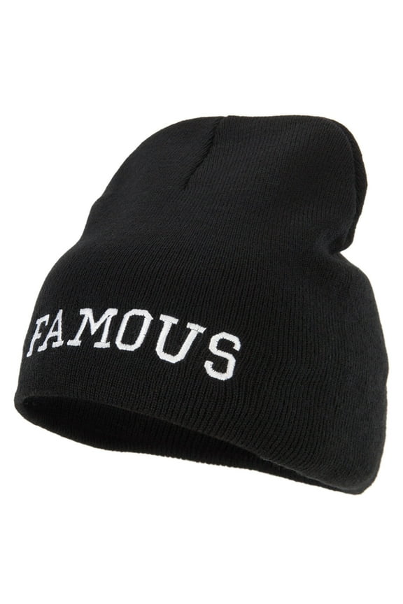 Famous Embroidered Design 8 Inch Knitted Short Beanie - Black OSFM