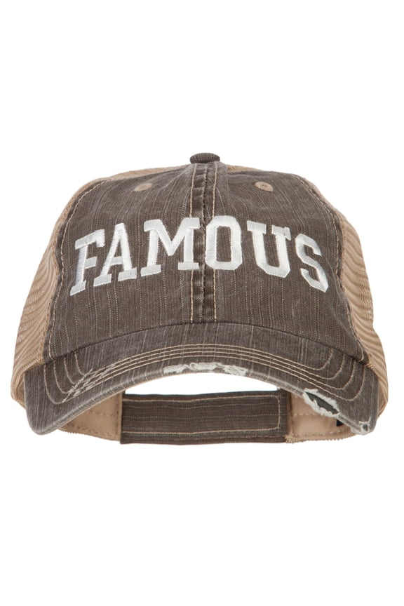 Famous Embroidered Low Profile Cotton Mesh Cap - Brown Khaki OSFM