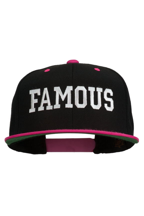 Famous Embroidered Two Tone Snapback Cap - Black Pink OSFM